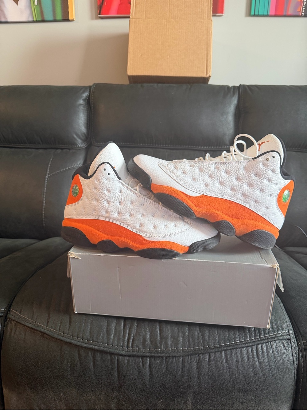 Jordan Men’s White and Orange Retro Basketball Sneakers